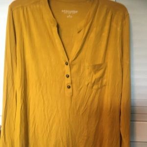 Gold Long Sleeve Henley Tunic Top Size Petite L